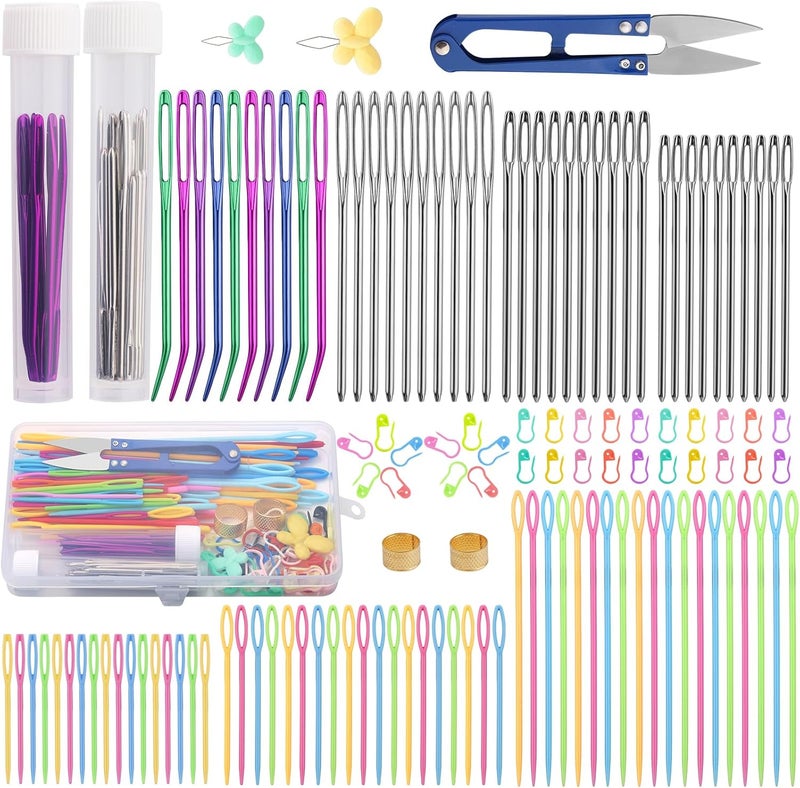 Bupete 150 PCS Plastic Large Eye Sewing Needles, Large-Eye Blunt Needles, Bent Tapestry Needles, Yarn Needles Crafting Knitting Stringing Needles with Storage Box and Needle Threader for Knitting Crochet - Image 1